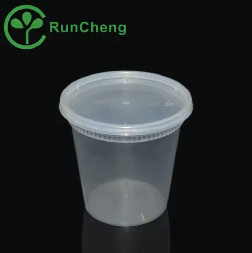 24oz Microwavable PP Heavy Duty Injection plastic clear soup cup with clear lid deli container 240set/carton