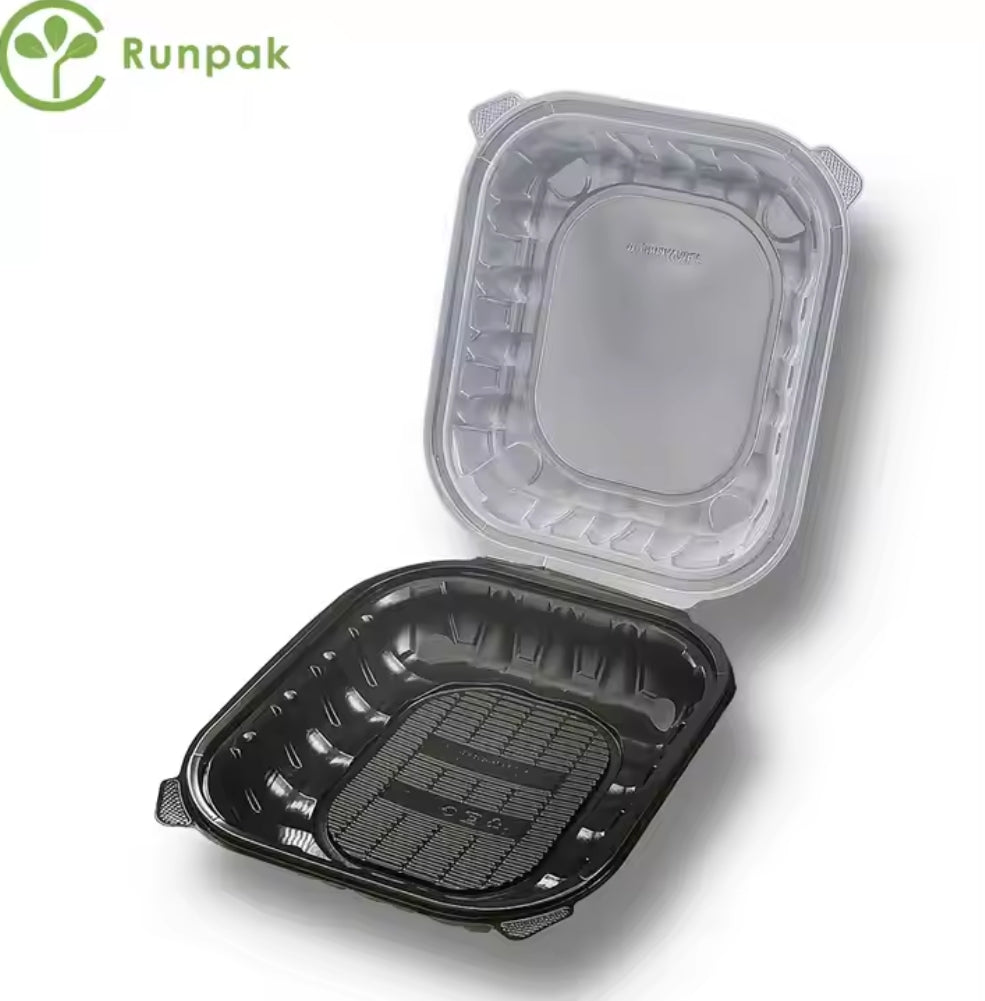 9*10inch 1 compartment ECO-friendly Disposable Black and Clear lunch box Environmental takeout food container 150pcs/carton