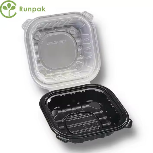 6*6 inch 1 compartment black and clear recycled plastic disposable lunch box hamburger box takeout container 250pcs/carton