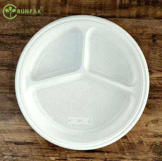 9 inch 3 compartment cheap take out new style Disposable Plate Food Disposable Round Plate 500 pcs/carton