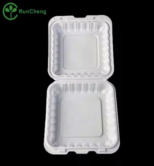 8*8 inch shallow 1 compartment disposable lunchbox can be recycled takeaway lunch box white takeout food container 150pcs/carton