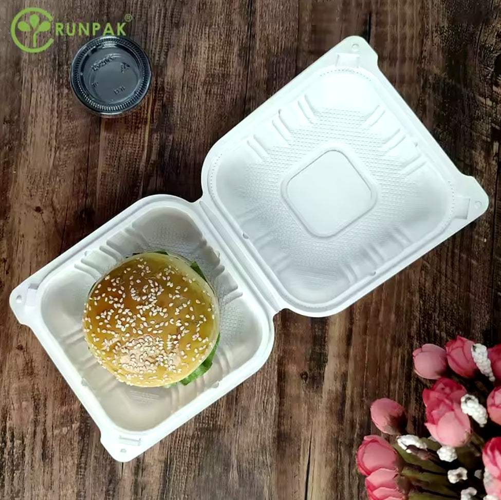 6 inch recycled plastic lunch box Environmental takeout container -1compartment hamburger box 250pcs/carton