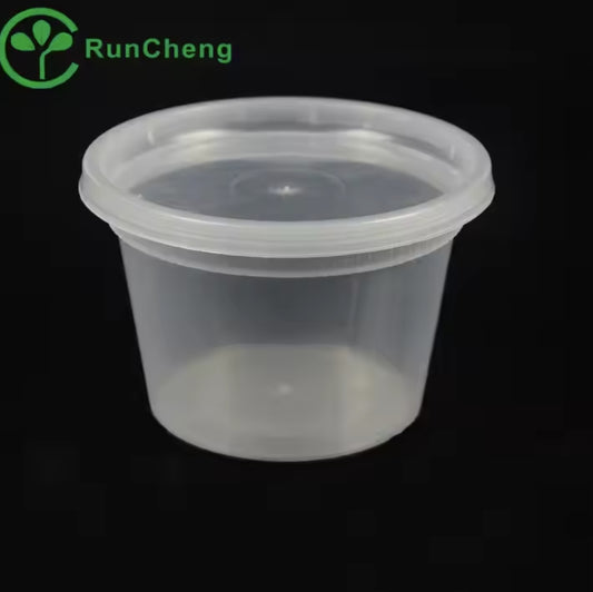 16oz Microwavable PP Heavy Duty Injection plastic clear soup cup with clear lid deli container 240set/carton