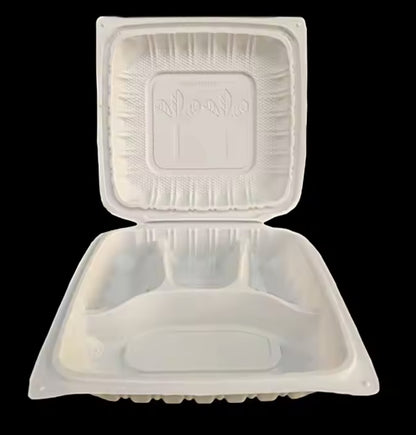 9*9 inch 4 compartment food container Eco-friendly disposable recycle lunch box Environmental microwave lunch box(150pcs/carton)