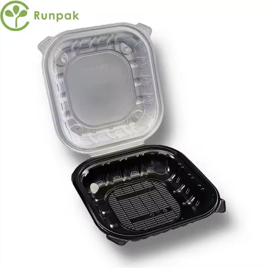 9*9inch 1 compartment ECO-friendly Disposable Black and Clear lunch box Environmental takeout hinged container 150pcs/carton