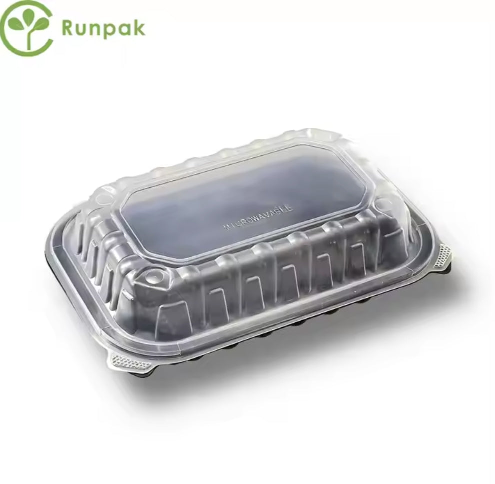 9*6 inch 1 compartment clear&black plastic takeout disposable lunchbox/takeaway food container hinged container 150pcs/carton