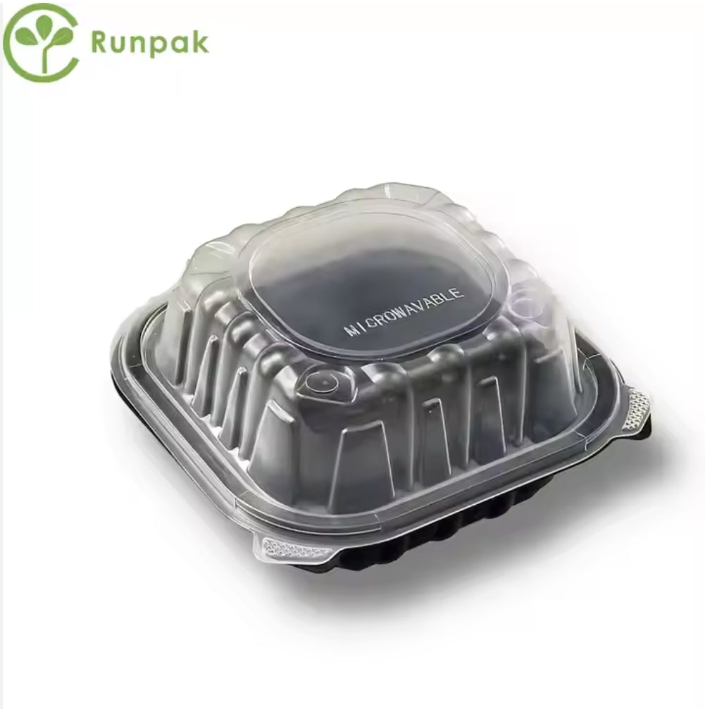 6*6 inch 1 compartment black and clear recycled plastic disposable lunch box hamburger box takeout container 250pcs/carton