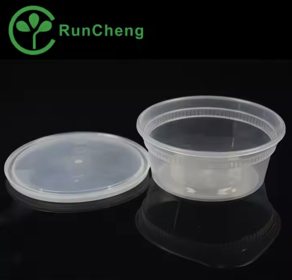 12oz Microwavable PP Heavy Duty Injection plastic clear soup cup with clear lid deli container 240set/carton